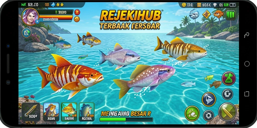 Tangkapan layar menampilkan aksi menembak ikan yang seru di REJEKIHUB.