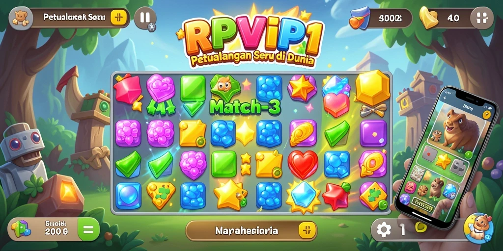 Screenshot dari gameplay RPVIP1 memperlihatkan keseruan mencocokkan objek.