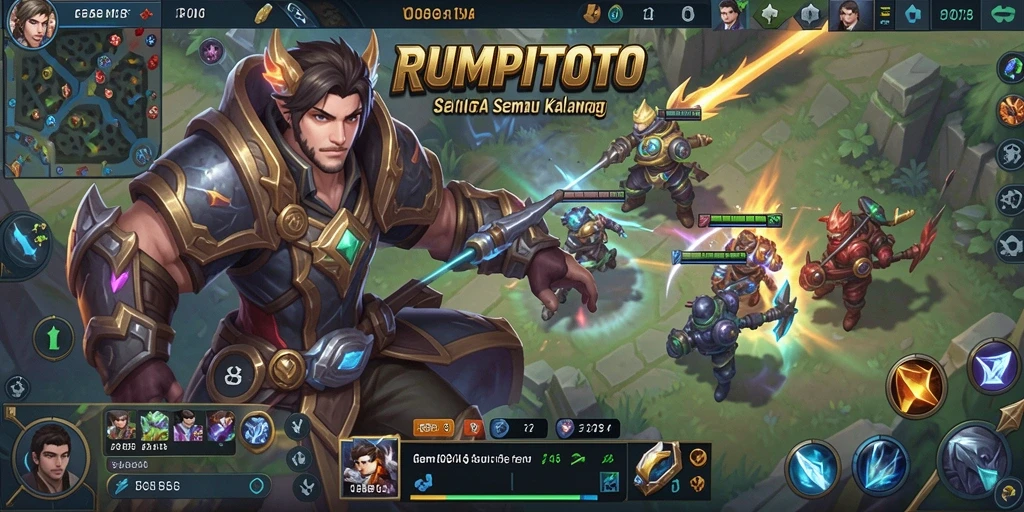 Tangkapan layar RUMPITOTO menampilkan aksi pertarungan seru di arena MOBA.