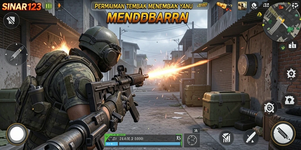 Screenshot gameplay SINAR123 yang menampilkan aksi tembak menembak yang intens.
