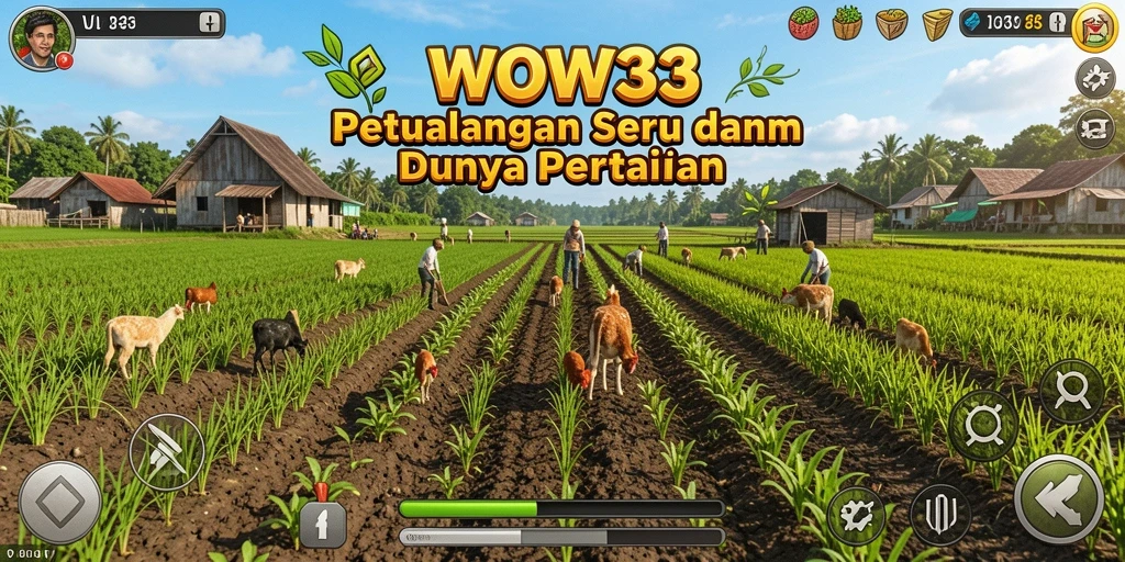 Screenshot gameplay WOW33 menampilkan aktivitas bertani yang seru.