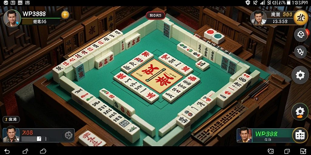 Tampilan gameplay WP888 yang menarik dengan ubin Mahjong berwarna-warni.
